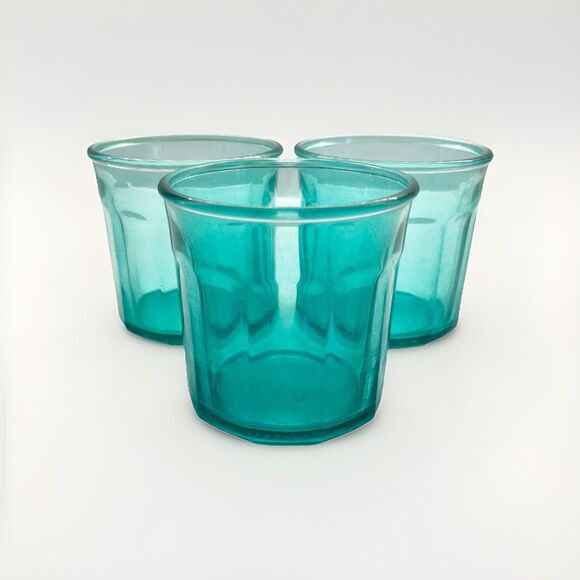 Set of 3 Luminarc Working 500 ML Aqua Teal Tumblers 10-panel Made in France - Picture 1 of 6